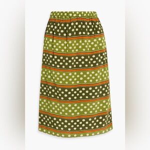 Marni Green Orange Silk Striped Polka Dot Midi Skirt